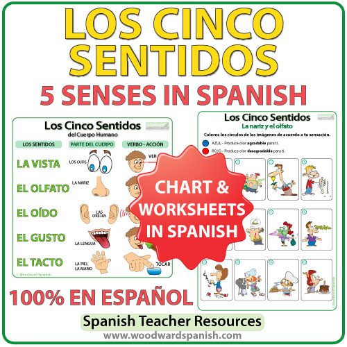 Los cinco sentidos en español. The five senses in Spanish - Worksheets and Chart.