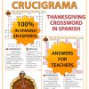 Crucigrama con vocabulario acerca del Día de Acción de Gracias. Crossword with Vocabulary about Thanksgiving Day in Spanish.