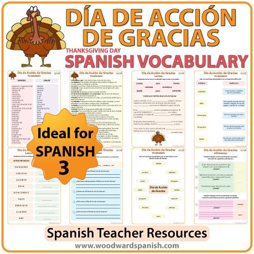 Día de Acción de Gracias - Vocabulario. Spanish Vocabulary about Thanksgiving Day.