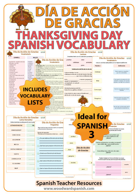 Spanish Thanksgiving Vocabulary. Día de Acción de Gracias - Vocabulario.