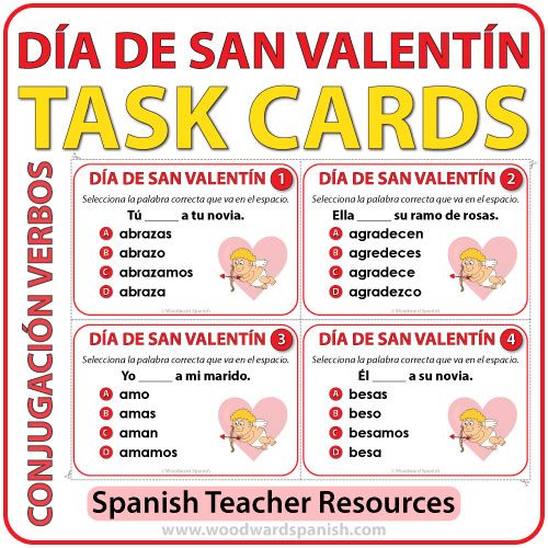 Spanish Task Cards - Valentine's Day Verb Conjugation - Día de San Valentín