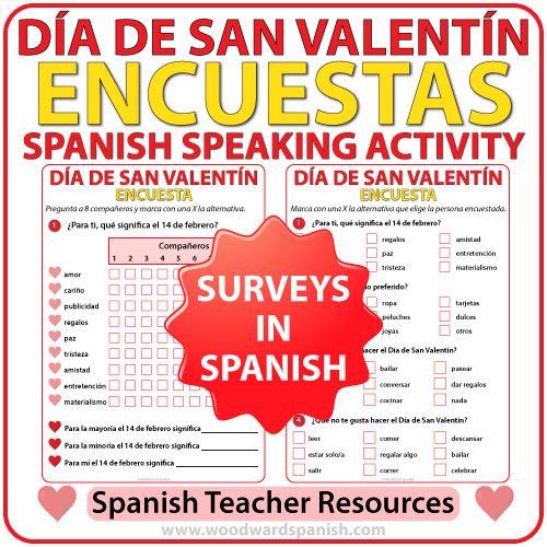 Spanish Valentine's Day Speaking Activity - Encuesta del Día de San Valentín