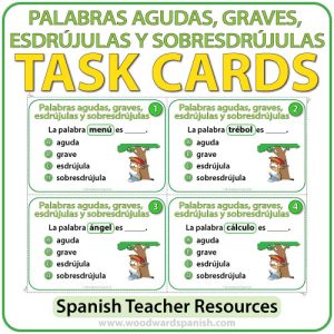 Spanish Task Cards - Palabras agudas, graves, esdrújulas y sobresdrújulas