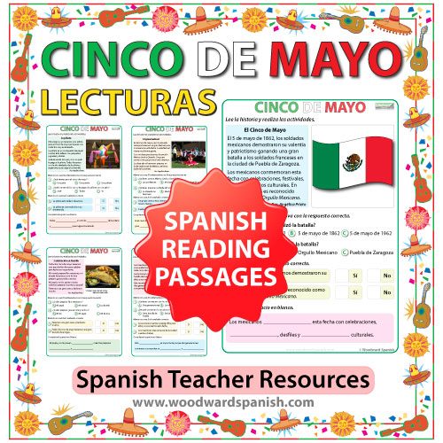 Spanish Reading Passages about Mexico's 5th of May celebrations. Lecturas en español acerca del cinco de mayo en México.