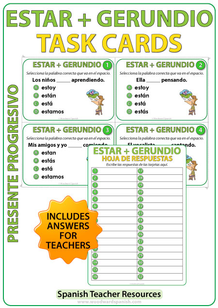 Estar + Gerundio - Spanish Task Cards