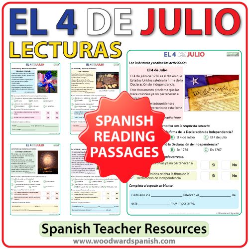Spanish Reading Passages about the 4th of July - Lecturas del 4 de julio en español