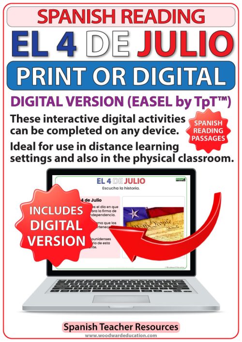 Spanish Reading PDF and Online - 4 de Julio (4th of July) - PDF con lecturas en español del 4 de Julio