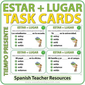 Spanish Task Cards - ESTAR + Lugar - Simple Present Tense - Presente de Indicativo