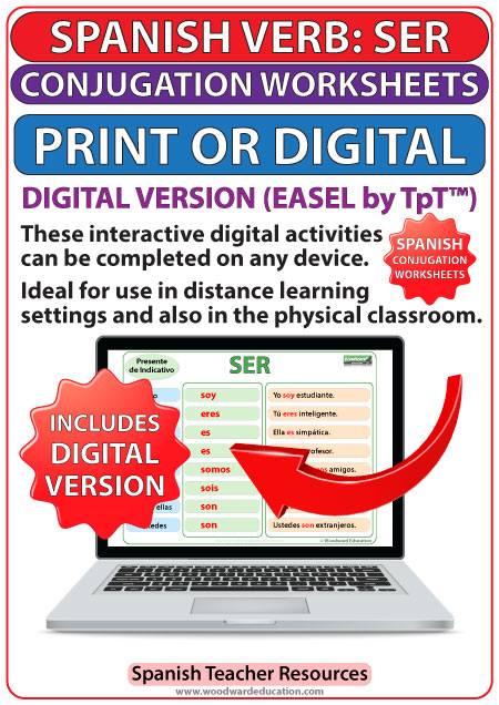 Ser Spanish Verb Conjugation Worksheets Present Tense Woodward