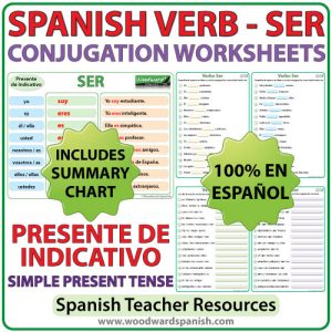 SER - Spanish Verb Conjugation Worksheets - Simple Present Tense - Presente de Indicativo