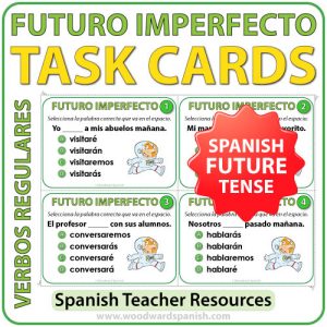 Spanish Task Cards - future tense conjugation. Conjugación del tiempo futuro imperfecto en español.
