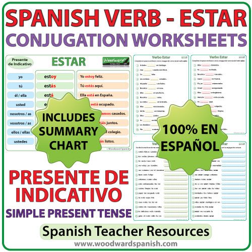 ESTAR - Spanish Verb Conjugation Worksheets - Simple Present Tense - Presente de Indicativo
