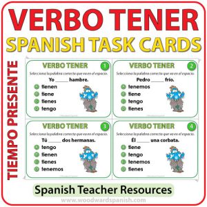 Verbo TENER en español - Spanish Task Cards -TENER in Present Tense.