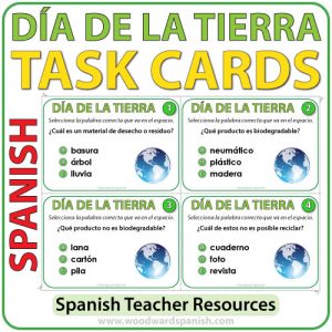 Task cards to help learn and Earth Day and the environment in Spanish. Tarjetas de selección múltiple para aprender acerca del Día de la Tierra en español.