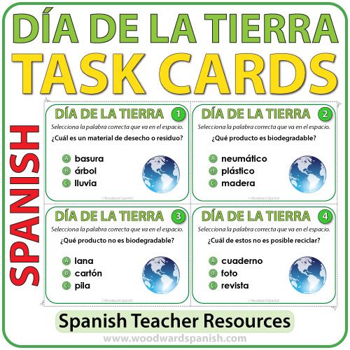 Task cards to help learn and Earth Day and the environment in Spanish. Tarjetas de selección múltiple para aprender acerca del Día de la Tierra en español.