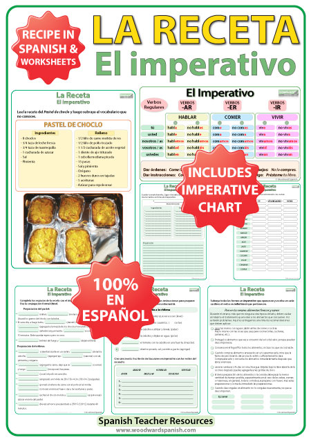 A recipe in Spanish with worksheets to practice the Imperative - Una receta de Pastel de Choclo en español para practicar el imperativo.
