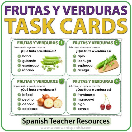 Spanish Fruit and Vegetables Task Cards - Frutas y Verduras en español