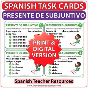 Spanish Task Cards to practice the Present Subjunctive. Actividad para practicar la conjugación de verbos en el presente de subjuntivo en español.