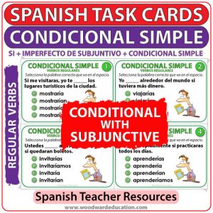Spanish Task Cards to practice the conjugation of regular verbs in the Conditional. Actividad para practicar la conjugación de verbos regulares en el condicional simple en español.